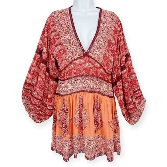 FREE PEOPLE NWT Luna Scarf Print Tunic Top/Dress- size S -‎ Boho Flowy Indie - Picture 3 of 8